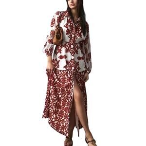 ANTHROPOLOGIE Vineet Bahl NWT Moroccan Printed Brown Balloon Sleeve Shirt Dress